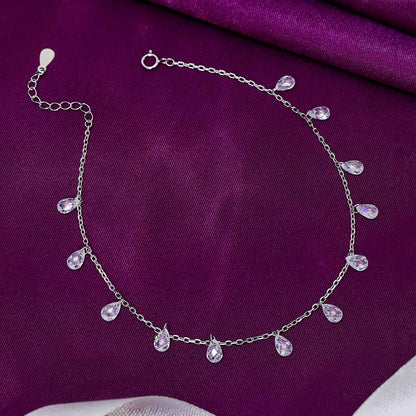 Raindrop Crystal Silver Chain Anklet - Tweov Jewels