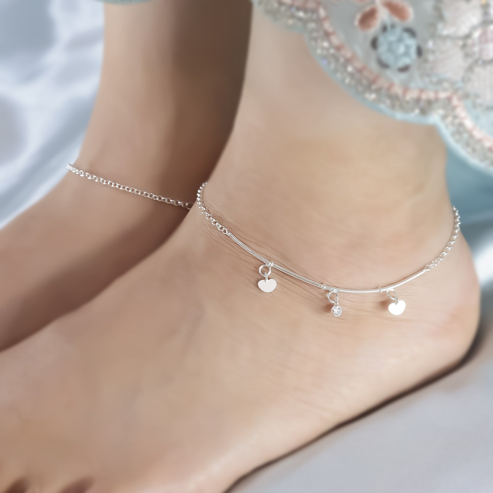 Pure 925 Silver Anklets - Heartstring Chain Model - Tweov Jewels