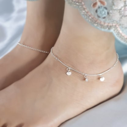 Pure 925 Silver Anklets - Heartstring Chain Model - Tweov Jewels