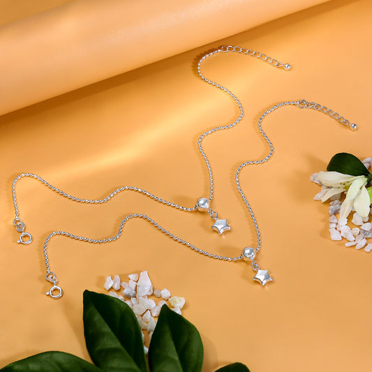 925 Sterling Silver Star Beauty Silver Anklet - Tweov Jewels