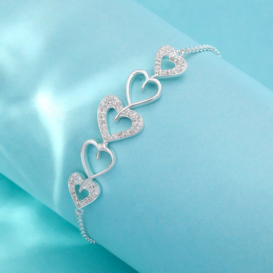 925 Sterling Silver Everlasting Heart Chain Bracelet - Tweov Jewels