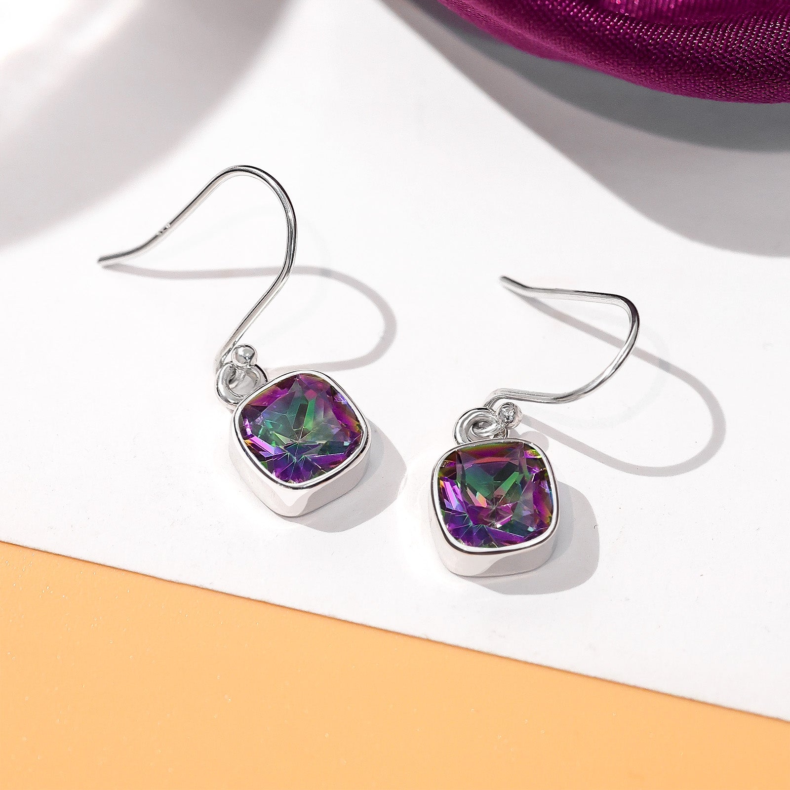 Pure 925 Silver Earrings - Hook Stud with Rainbow Topaz - Tweov Jewels