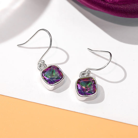 Pure 925 Silver Earrings - Hook Stud with Rainbow Topaz - Tweov Jewels