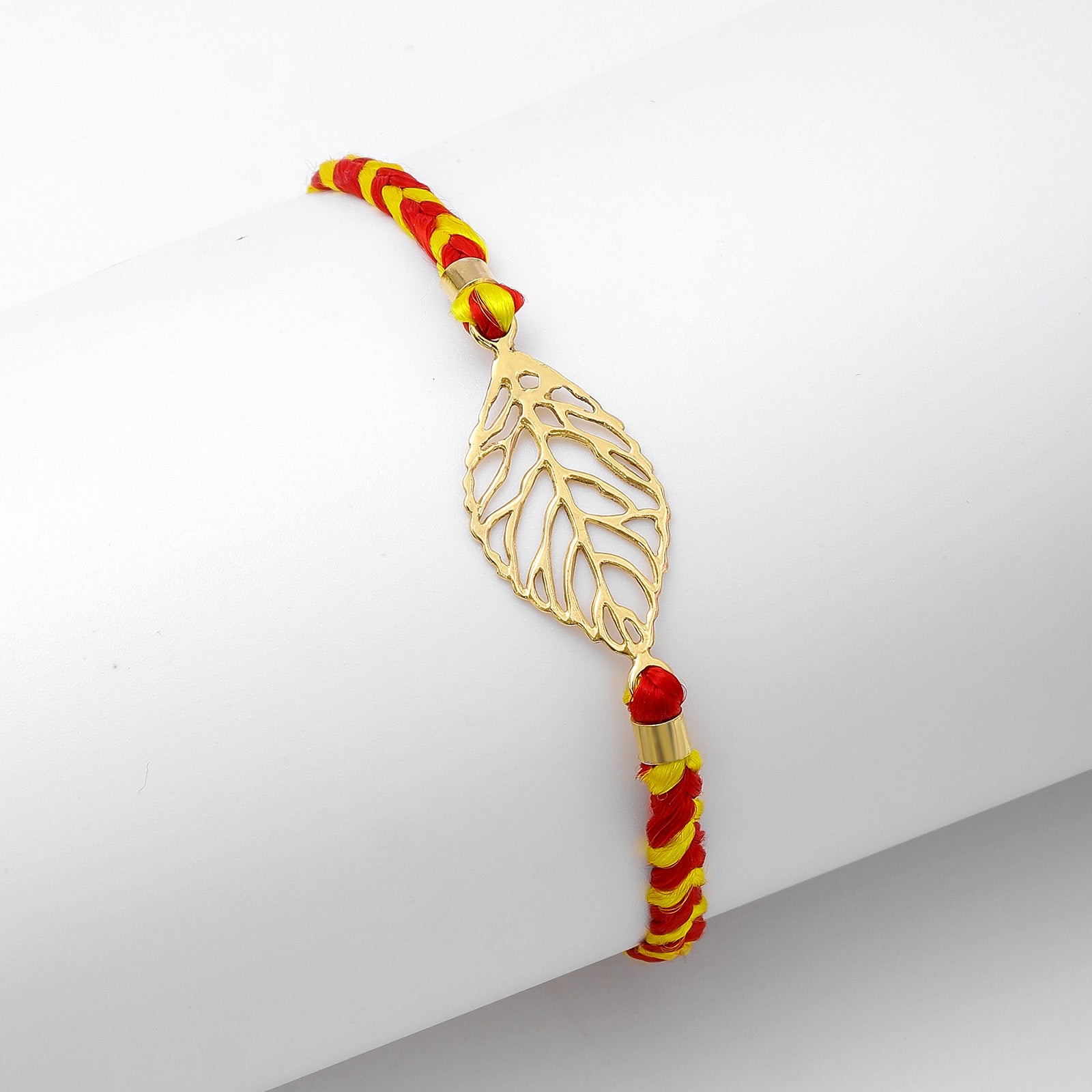 Gold Plated Leaf Design Silver Rakhi - Tweov Jewels