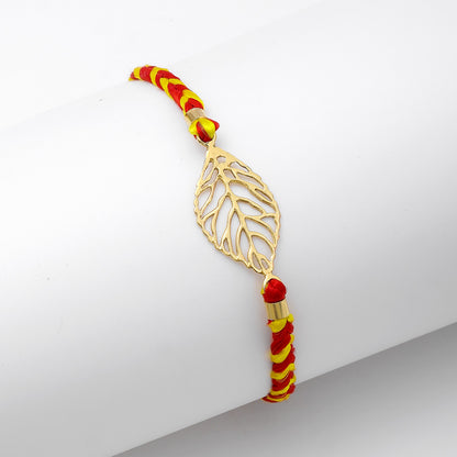 Gold Plated Leaf Design Silver Rakhi - Tweov Jewels
