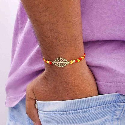Gold Plated Leaf Design Silver Rakhi - Tweov Jewels