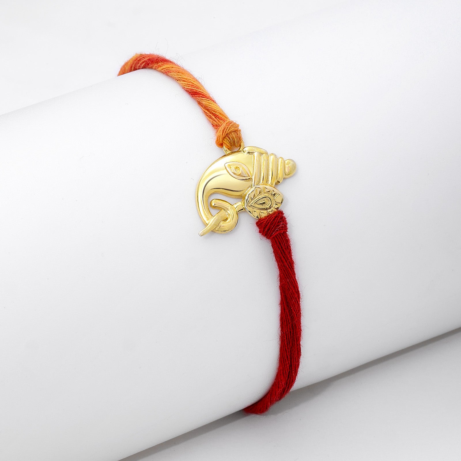 Gold Plated Lotus Holding Designer Ganesha Silver Rakhi - Tweov Jewels