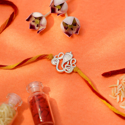 Designer Om Ganesha Silver Rakhi - Tweov Jewels