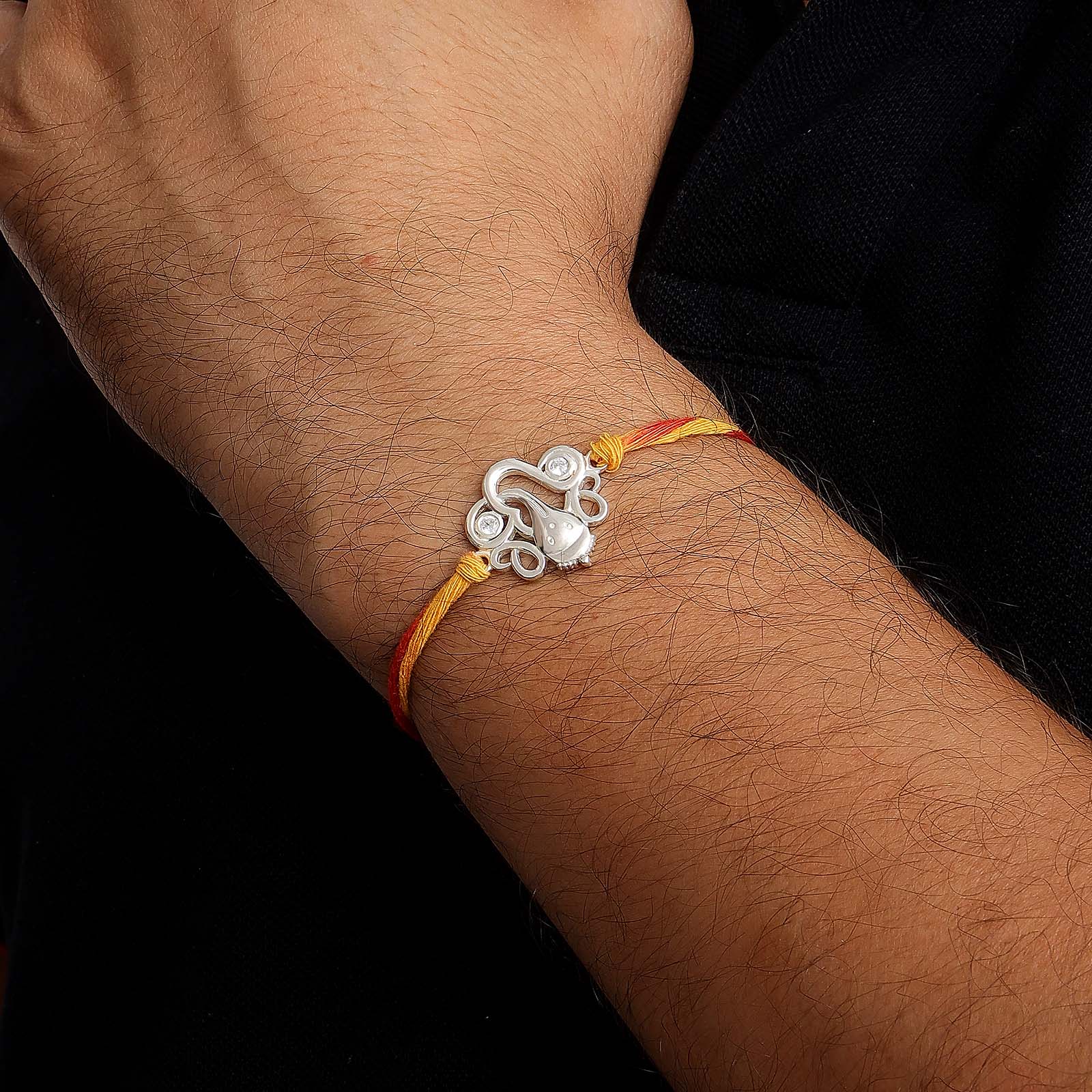 Designer Om Ganesha Silver Rakhi - Tweov Jewels