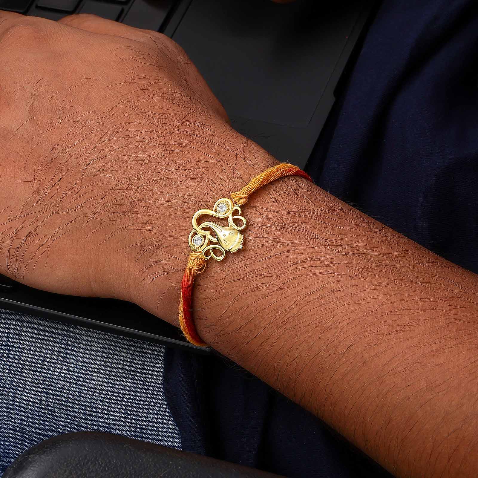 Gold Plated Ganesh Ji Silver Rakhi - Tweov Jewels