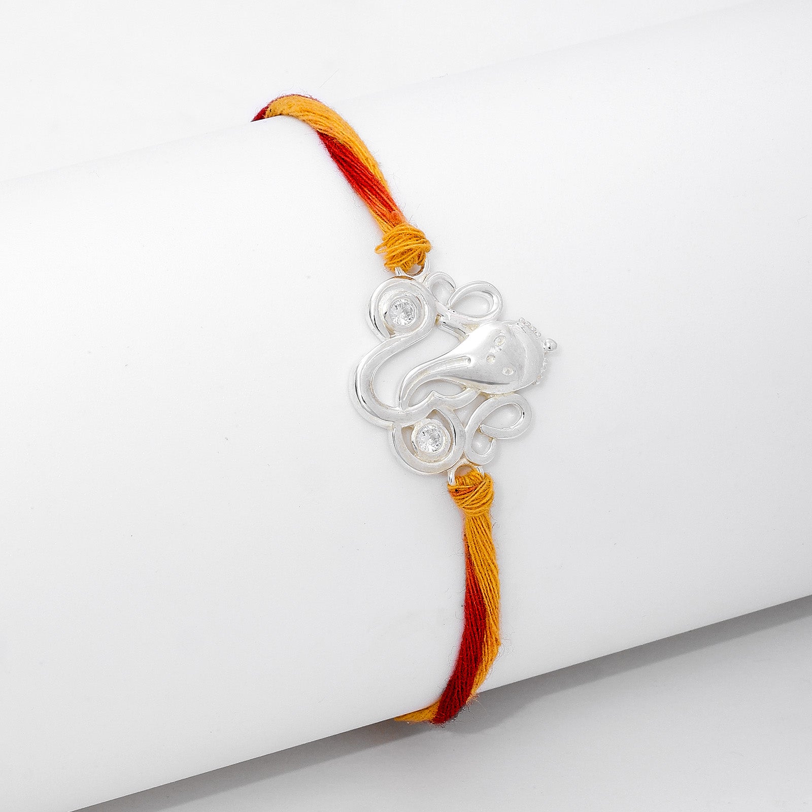 Designer Om Ganesha Silver Rakhi - Tweov Jewels