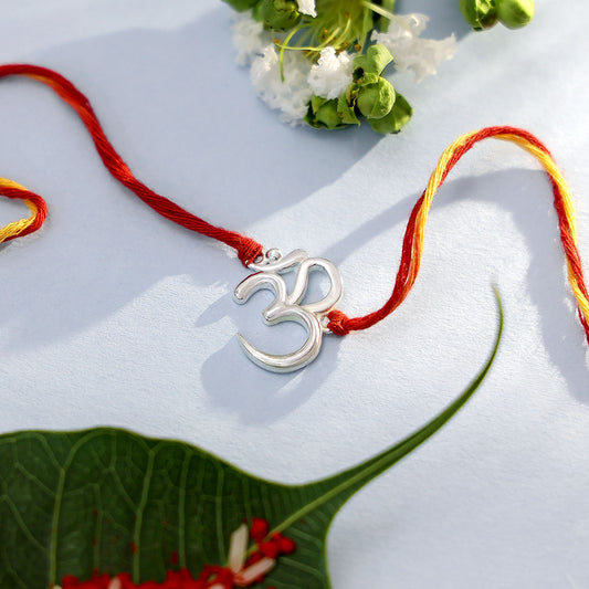 Simple Om Design Silver Rakhi for Brother - Tweov Jewels
