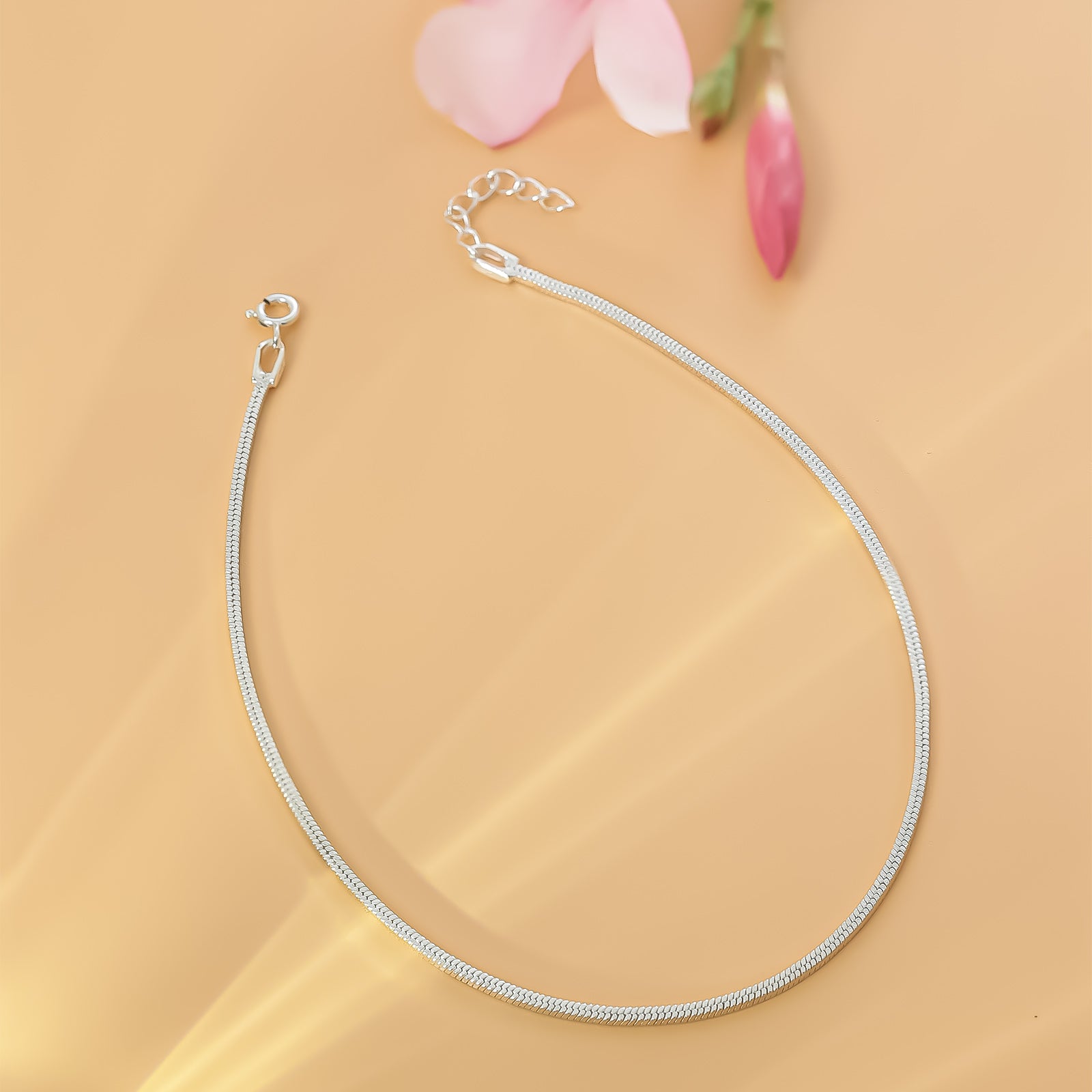 Pure Silver Anklet - Robust Charm With Hook Chain - Tweov Jewels