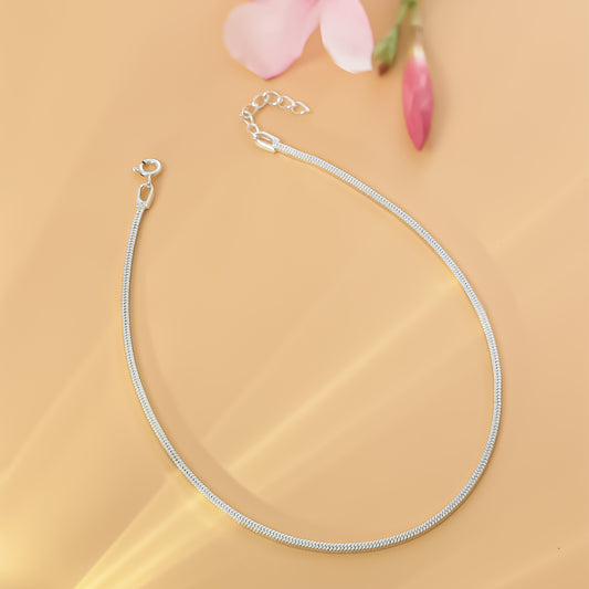 Pure Silver Anklet - Robust Charm With Hook Chain - Tweov Jewels