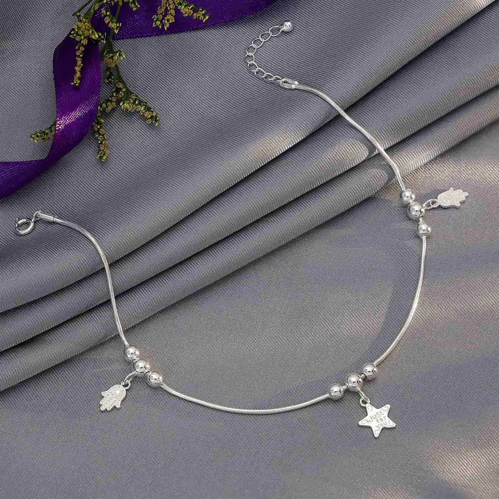 Pure Silver Anklet - Beautifully Crafted With Tiny Hand Charms - Tweov Jewels