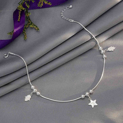 Pure Silver Anklet - Beautifully Crafted With Tiny Hand Charms - Tweov Jewels