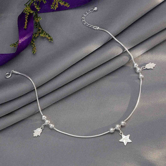 Pure Silver Anklet - Beautifully Crafted With Tiny Hand Charms - Tweov Jewels