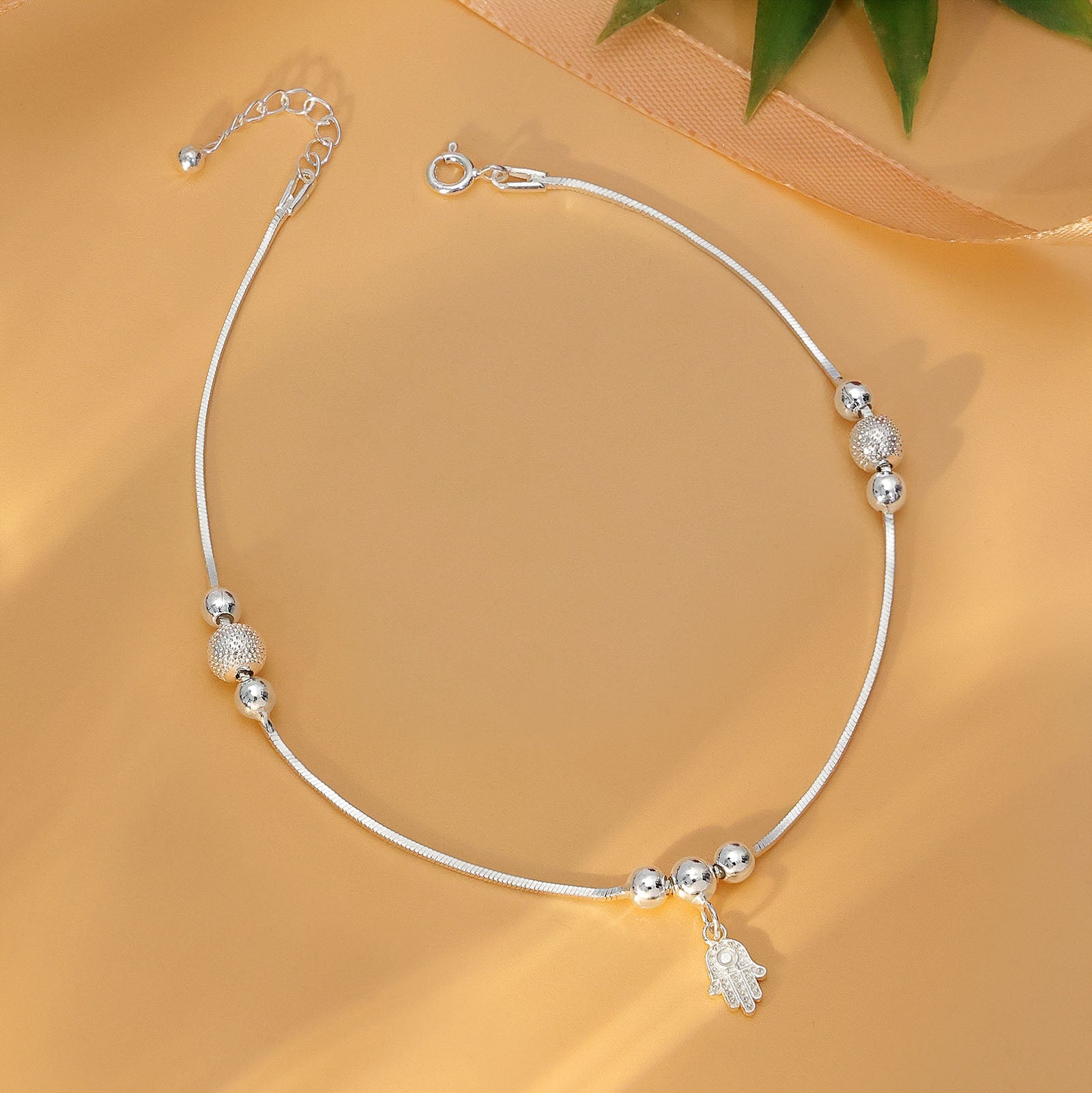 Pure Sterling Silver Evil Eye Hamsa Hand Silver Anklet - Tweov Jewels