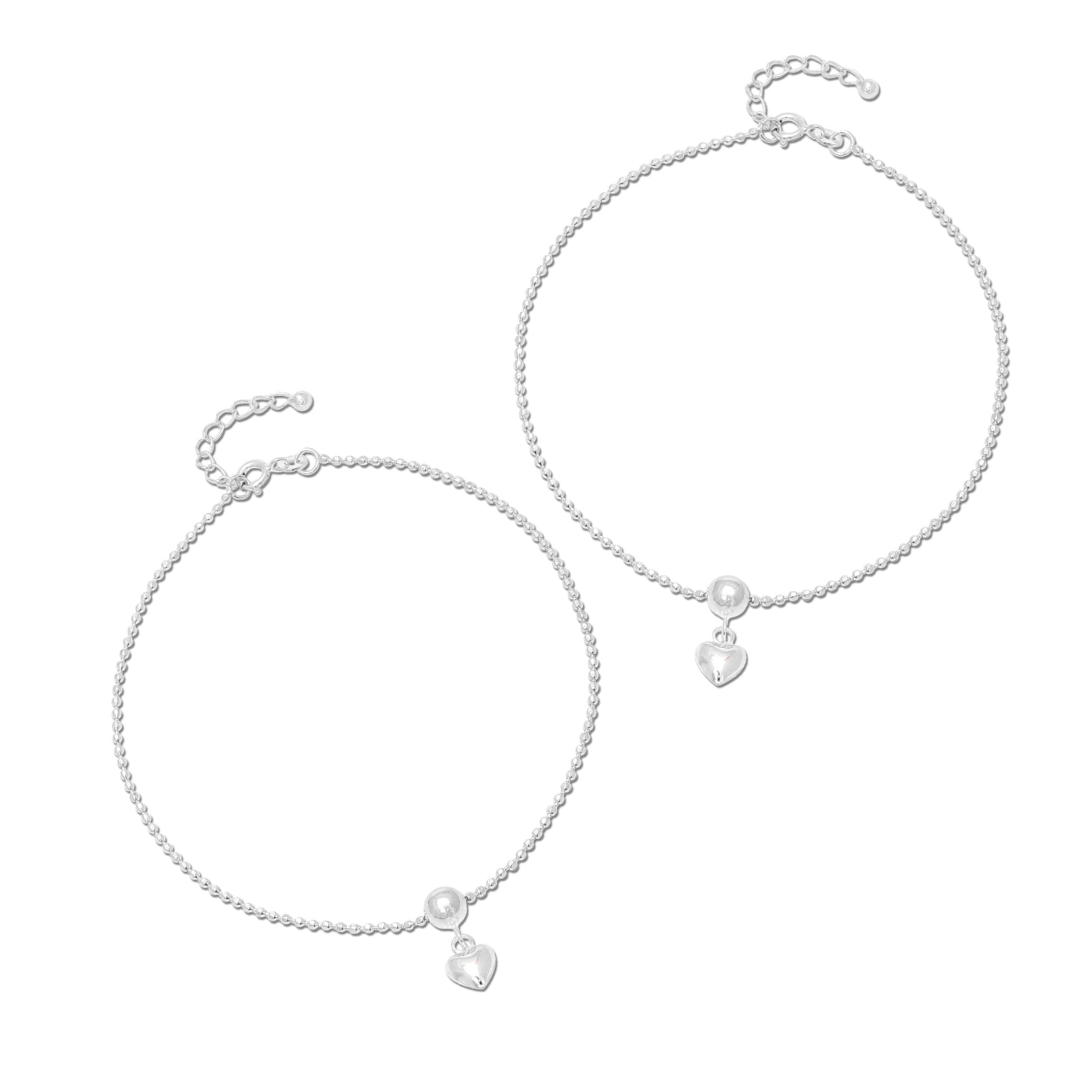 925 Sterling Silver Loving Pearl Heart Silver Anklet - Tweov Jewels