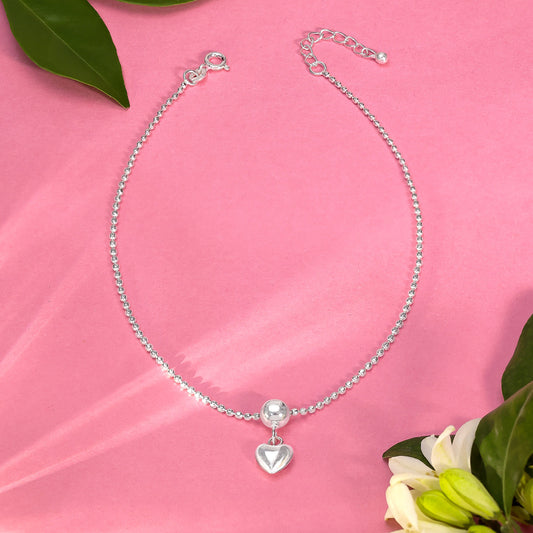 925 Sterling Silver Loving Pearl Heart Silver Anklet - Tweov Jewels