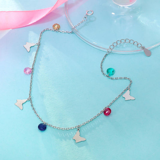 Butterfly Multicolor Silver Gems Anklet - Tweov Jewels