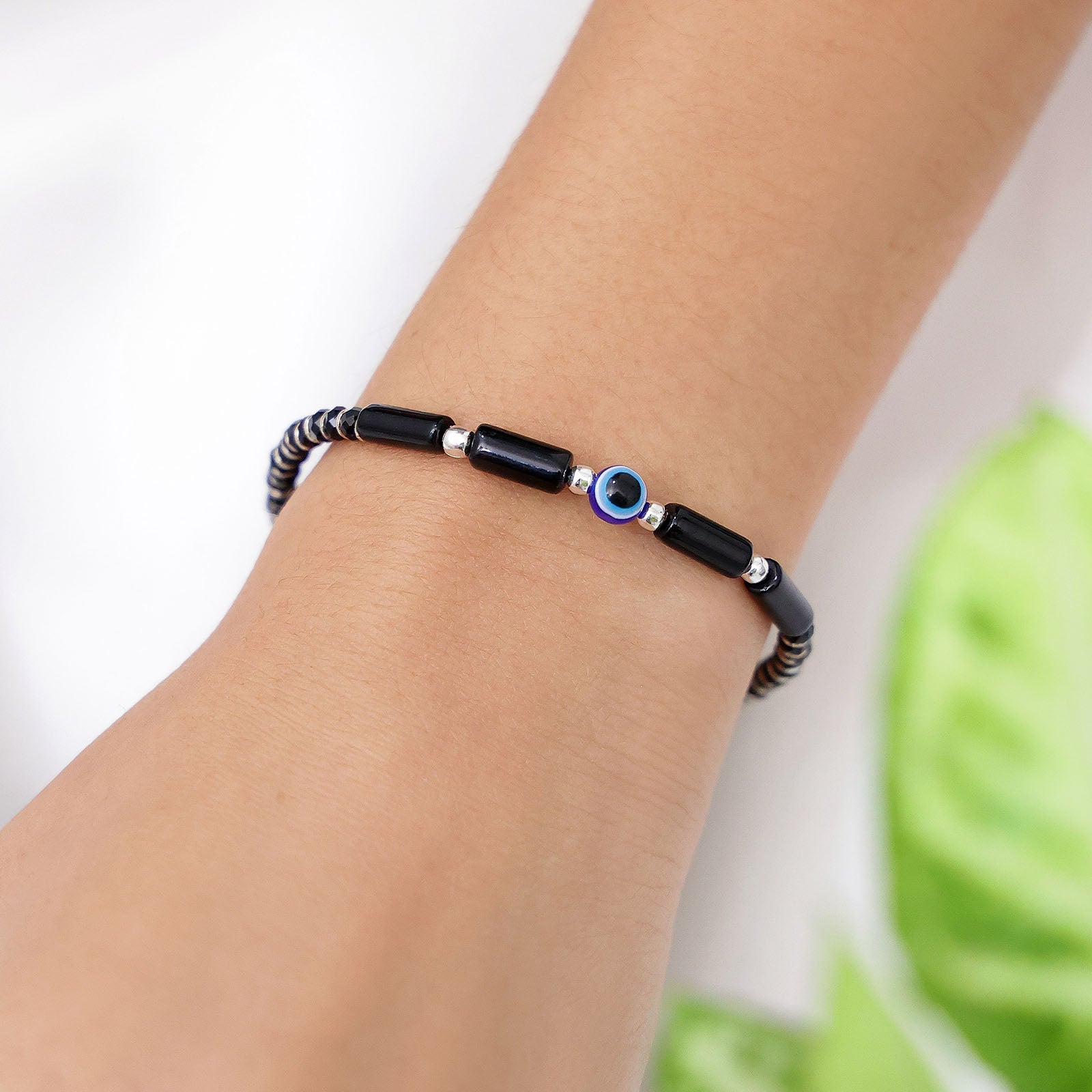 Nazar Black Bead Evil Eye 925 Sterling Silver Bracelet - Tweov Jewels