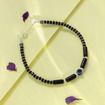 Nazar Black Bead Evil Eye 925 Sterling Silver Bracelet - Tweov Jewels