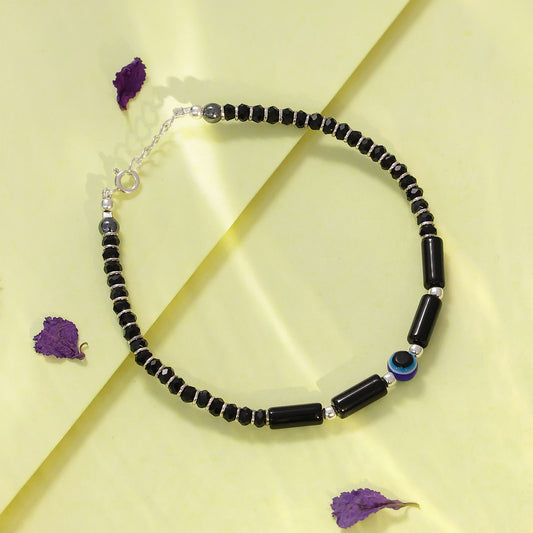 Nazar Black Bead Evil Eye 925 Sterling Silver Bracelet - Tweov Jewels