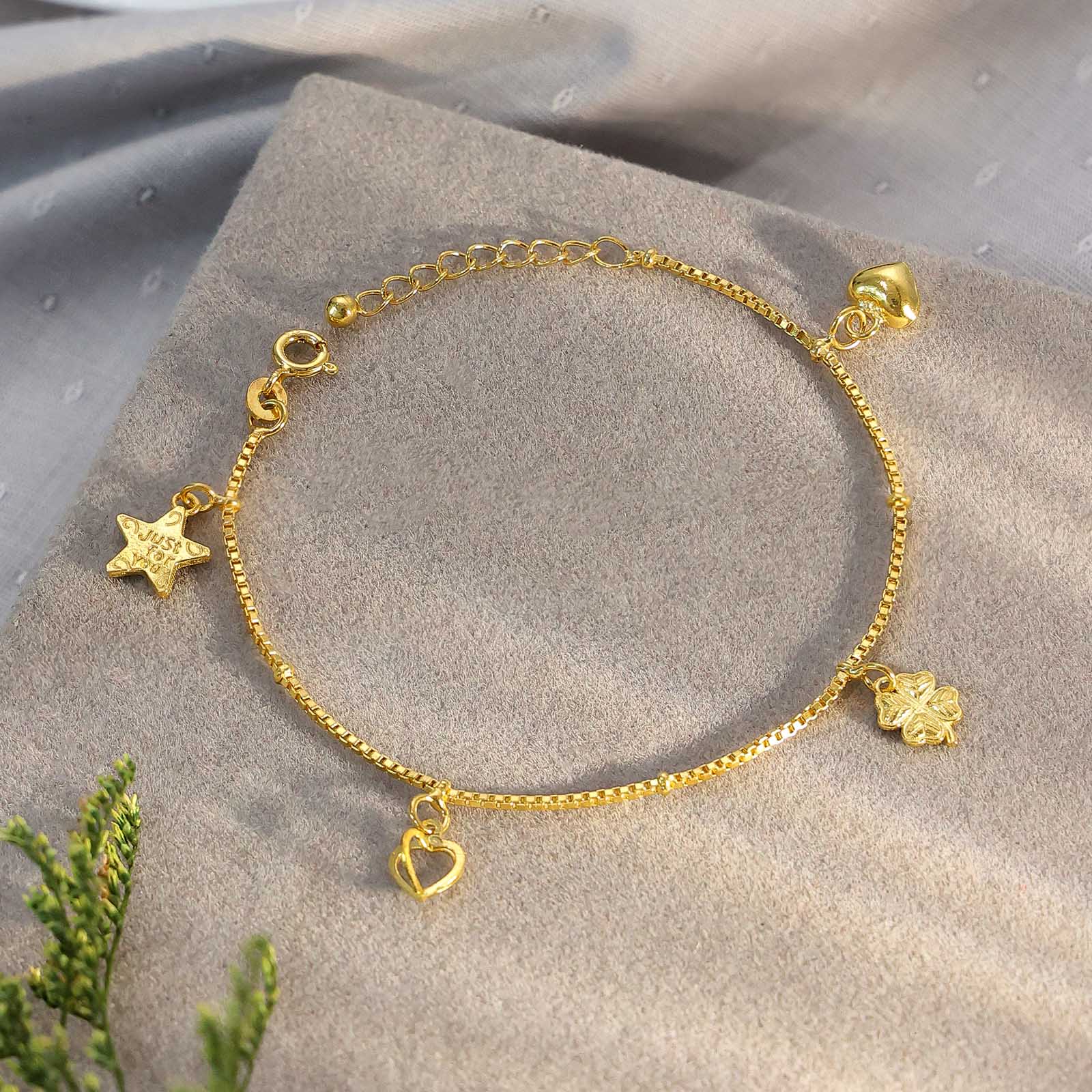 Gold Plated Silver Bracelet - Chain Bracelet with Hanging Charms - Tweov Jewels