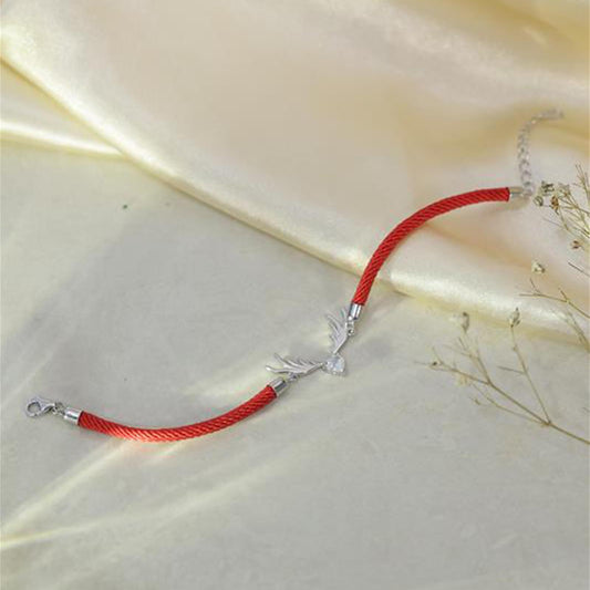 925 Sterling Silver Deer Heart With Red Thread Bracelet - Tweov Jewels