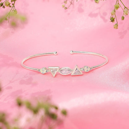 925 Sterling Silver Triangle Cut CZ Stone Cuff Bracelet - Tweov Jewels