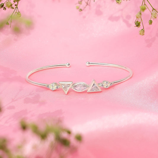 925 Sterling Silver Triangle Cut CZ Stone Cuff Bracelet - Tweov Jewels