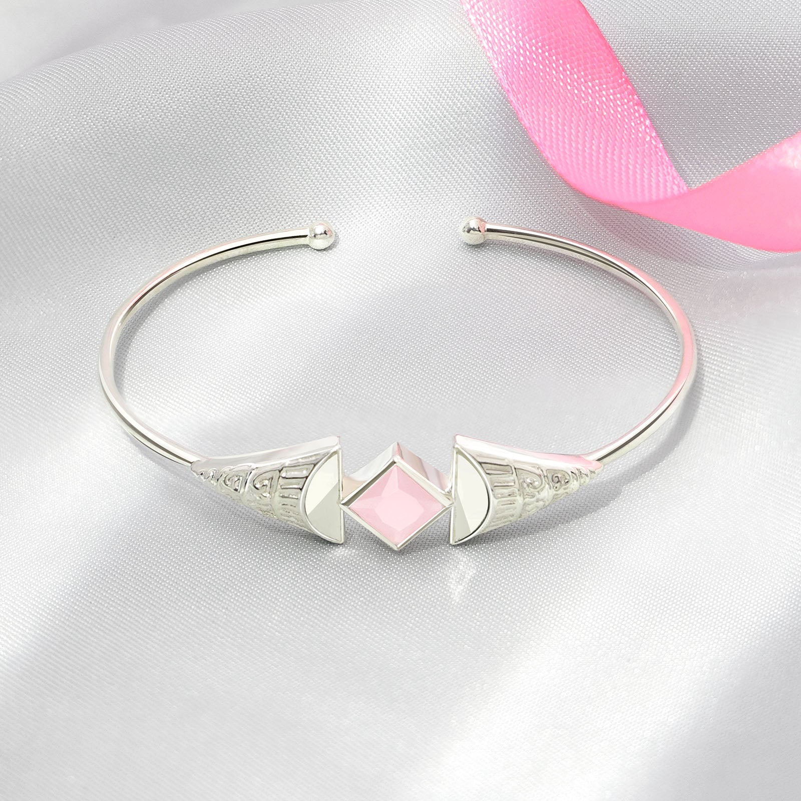 Rose Quartz Stone 925 Sterling Silver Bangle Bracelet - Tweov Jewels