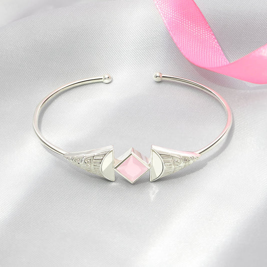 Rose Quartz Stone 925 Sterling Silver Bangle Bracelet - Tweov Jewels