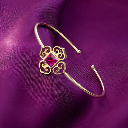 Gold Plated Sterling Silver Radiant Ruby Stone Cuff Bracelet - Tweov Jewels