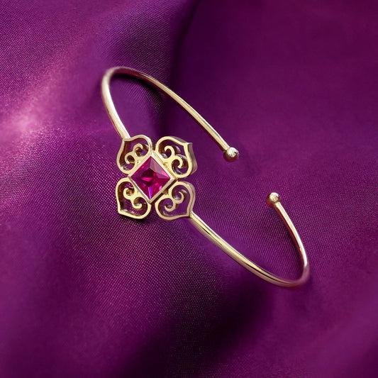 Gold Plated Sterling Silver Radiant Ruby Stone Cuff Bracelet - Tweov Jewels