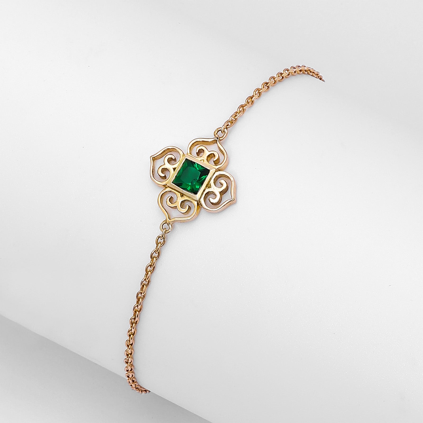 Pure Silver Bracelet - Golden Heartbeat with Emerald Charm - Tweov Jewels
