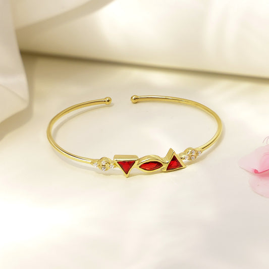 Pure Gold Plated Silver Bracelet with Red Garnet Stone - Tweov Jewels