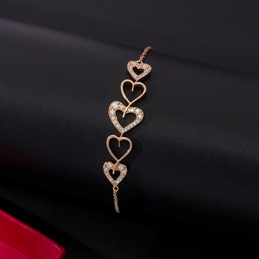 Rose Gold Heart Shape 925 Sterling Silver Chain Bracelet - Tweov Jewels