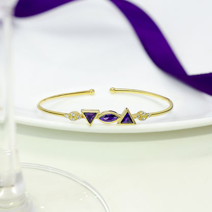 925 Sterling Silver Bracelet for Women with Triangular Amethyst Stone - Tweov Jewels