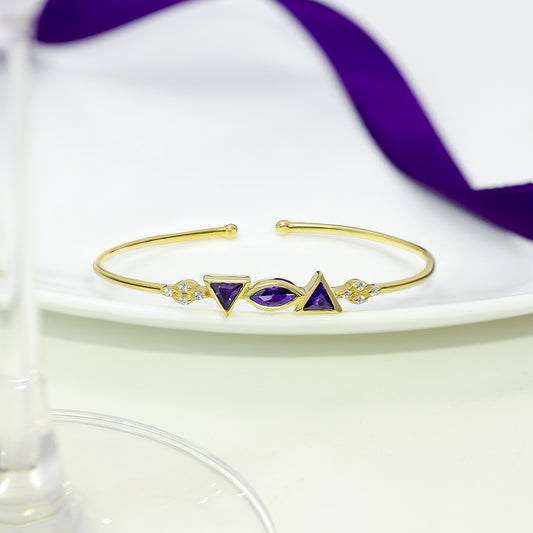 925 Sterling Silver Bracelet for Women with Triangular Amethyst Stone - Tweov Jewels