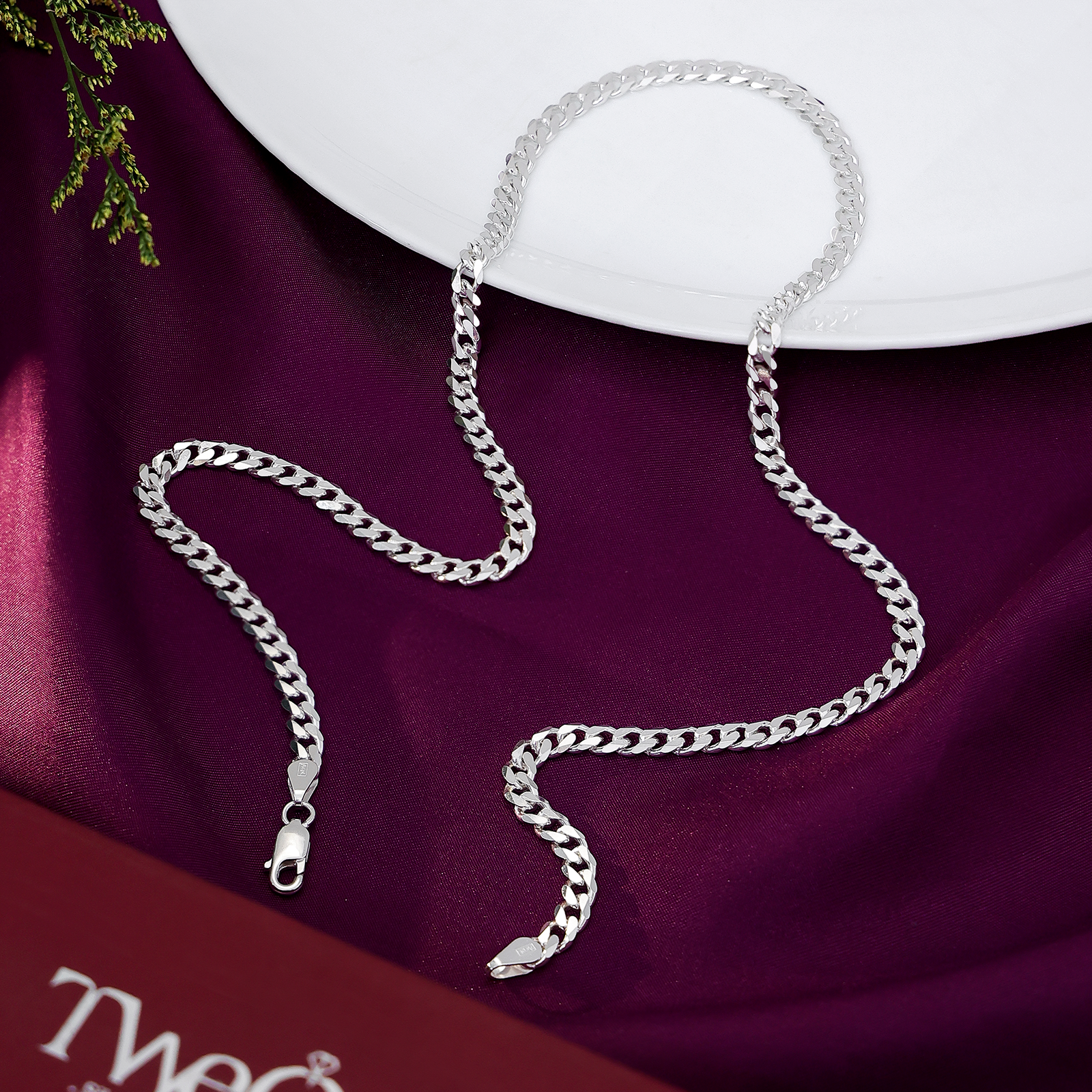 Pure Silver Chain For Men - Matte Finish Curb Chain light weight - Tweov Jewels