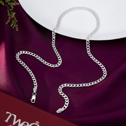 Pure Silver Chain For Men - Matte Finish Curb Chain light weight - Tweov Jewels