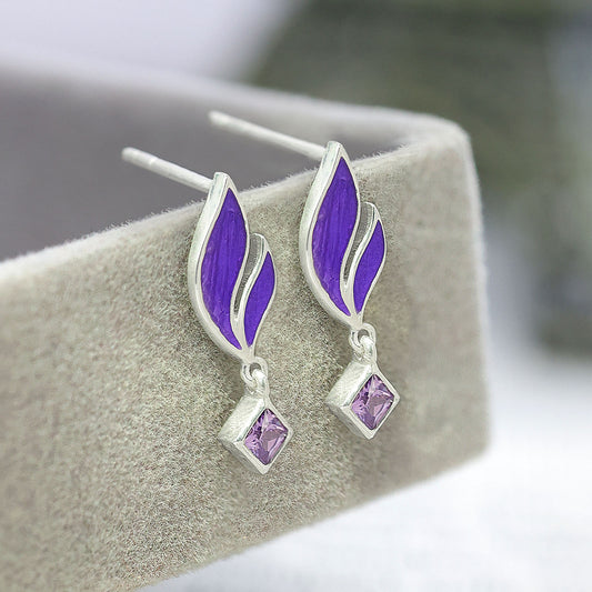 Pure Silver Earrings - Luxe Leaf with Purple Amethyst - Tweov Jewels