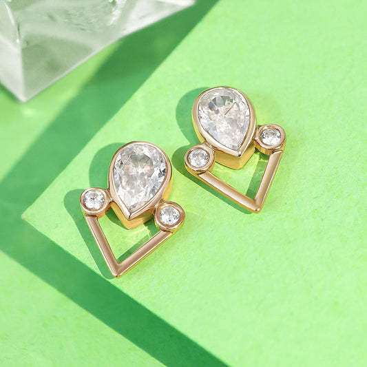 Pure Silver Earrings - Rose Gold Dewdrop-in-Heart - Tweov Jewels