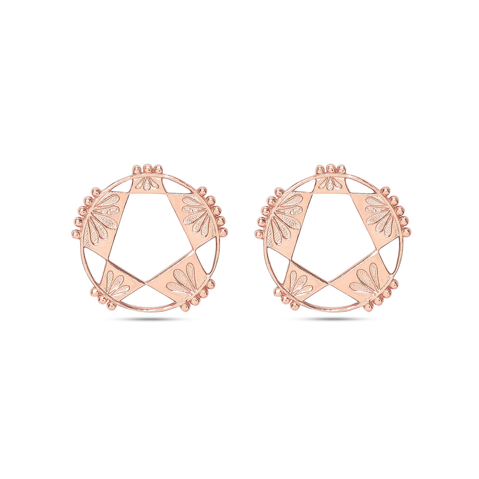 Pure Silver Earrings - Rose Gold Round Star Earrings - Tweov Jewels