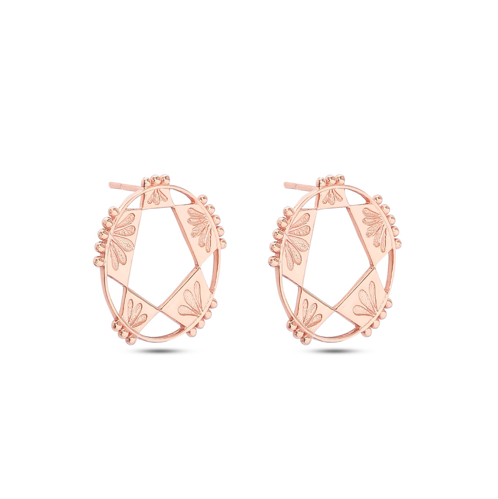 Pure Silver Earrings - Rose Gold Round Star Earrings - Tweov Jewels