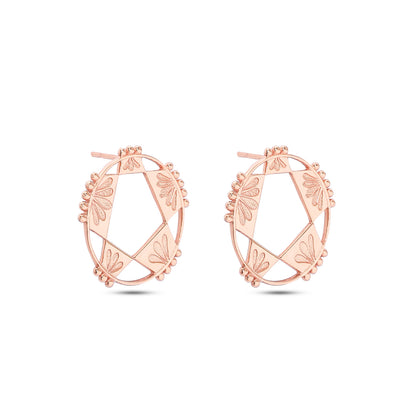 Pure Silver Earrings - Rose Gold Round Star Earrings - Tweov Jewels