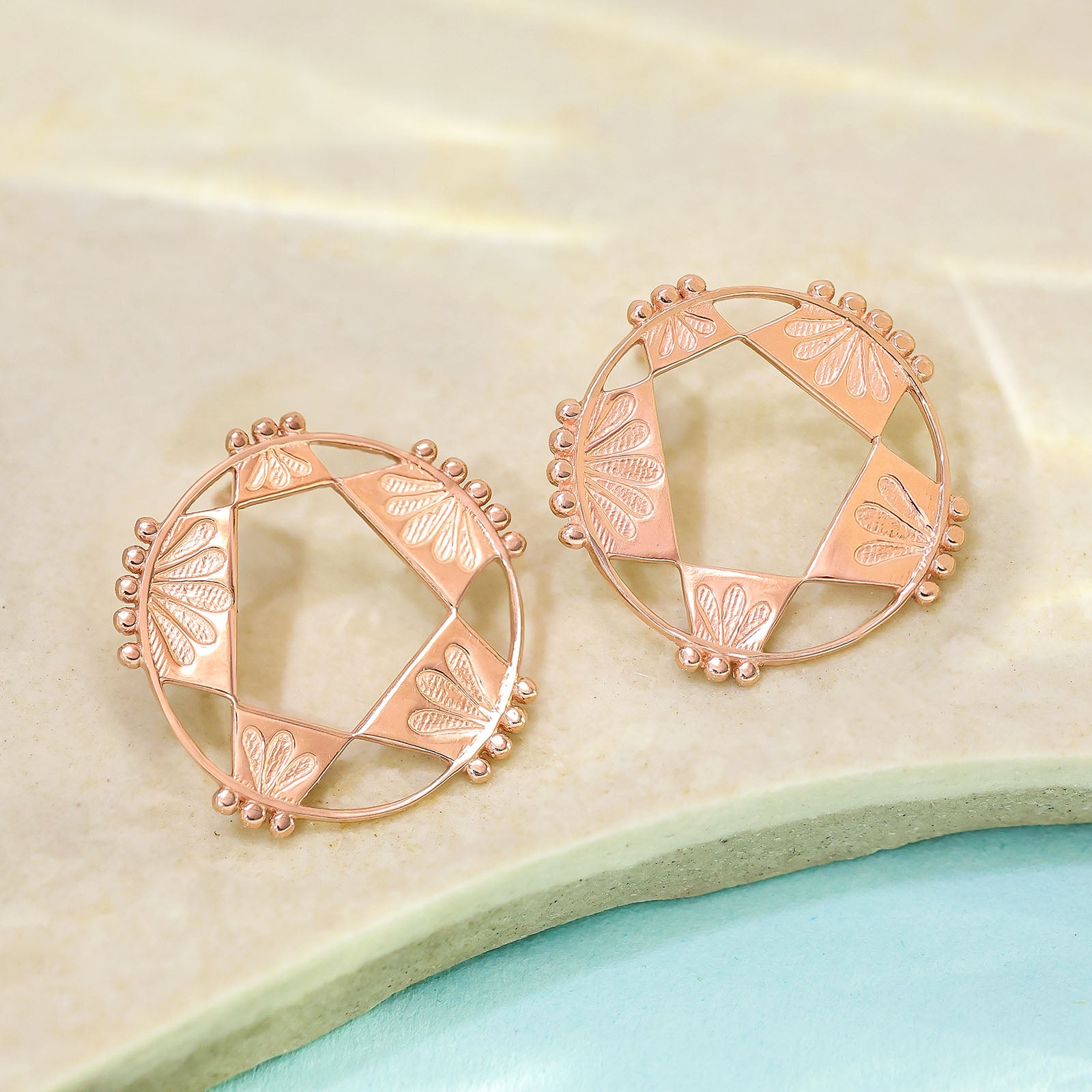 Pure Silver Earrings - Rose Gold Round Star Earrings - Tweov Jewels