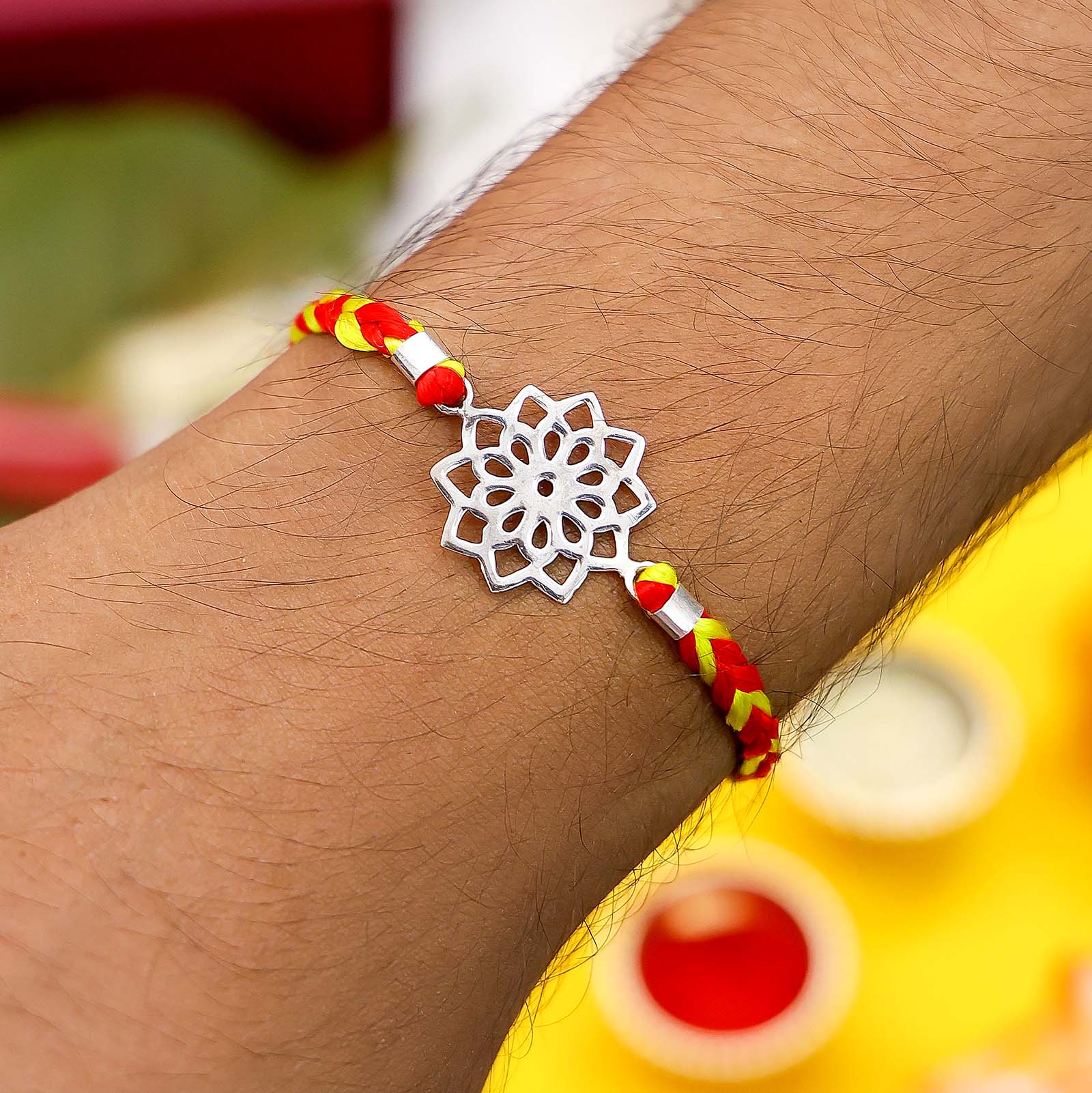 Floral Design Silver Rakhi for Brother - Tweov Jewels